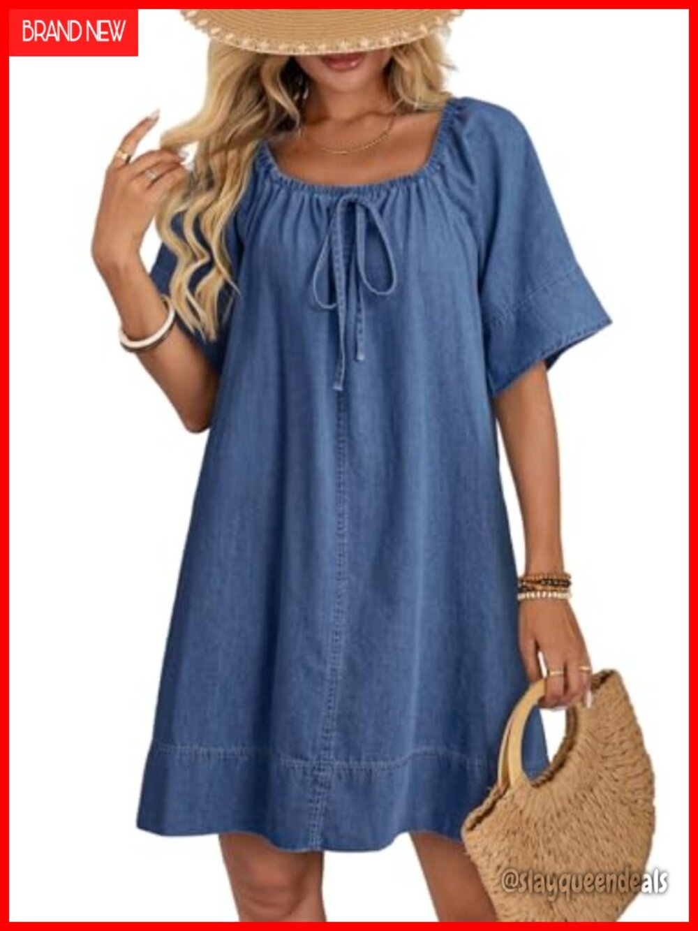 Dokotoo Women's Lightweight Flowy Tie Knot Cotton Denim Dress